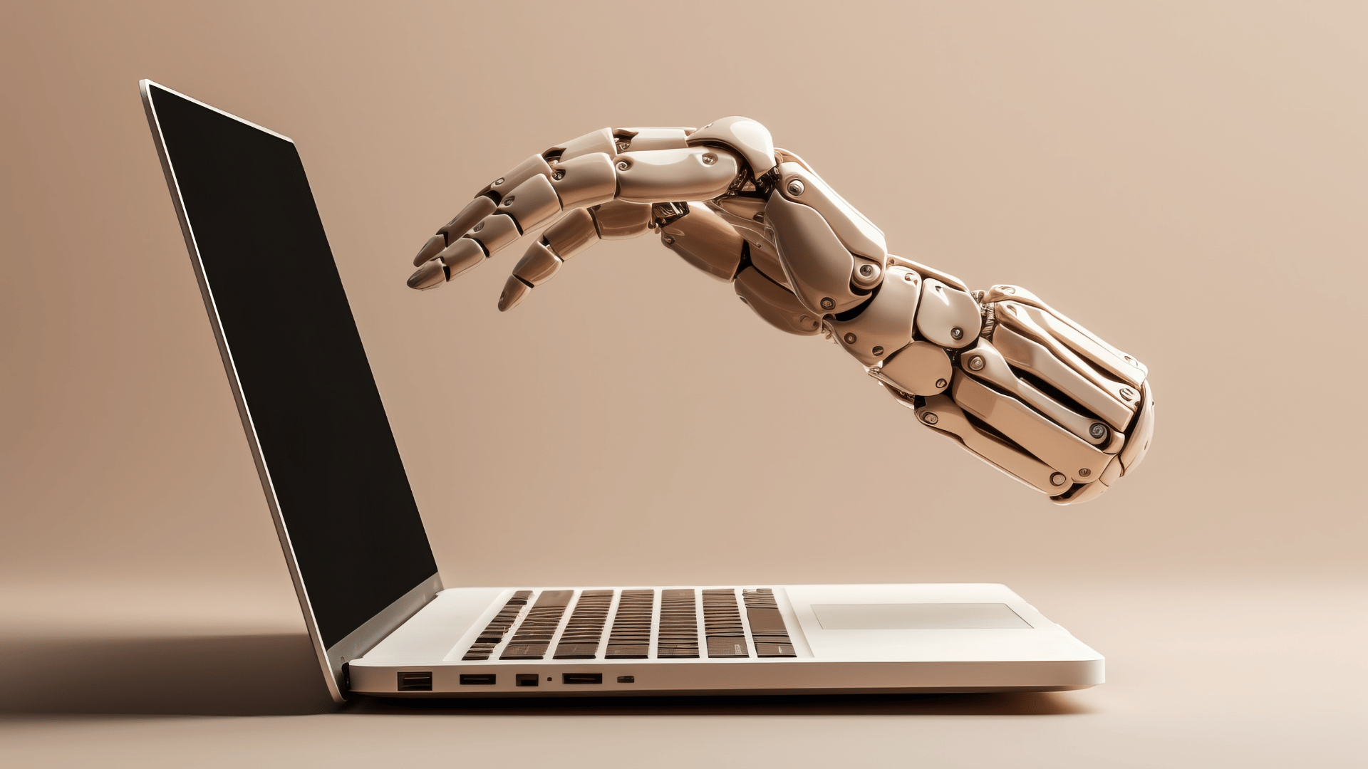 Picture of a Robot hand and a laptop