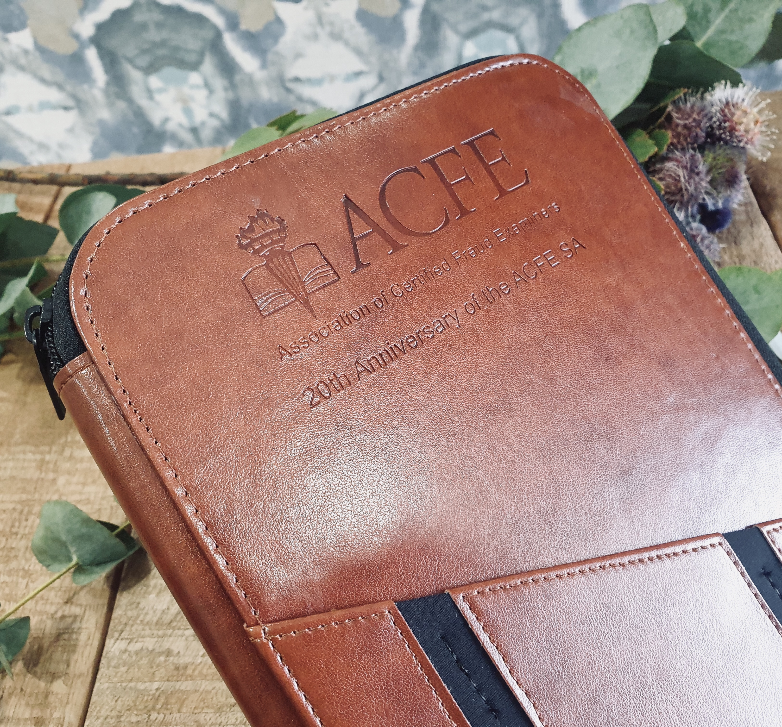 Description ACFE Branded Leather Folder
