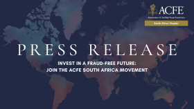 dark background with world map featuring ACFE SA press release title